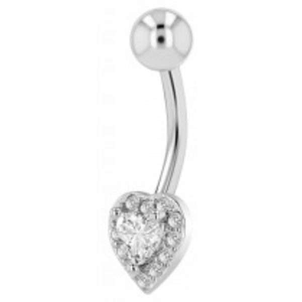 Navelpiercing Piercing i Stål i Silver Färg - Hjärta & Kristall Silver