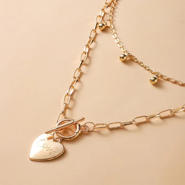Guld Halsband / Choker med 2 st Kedjor - Hjärta, Love & Kulor Guld