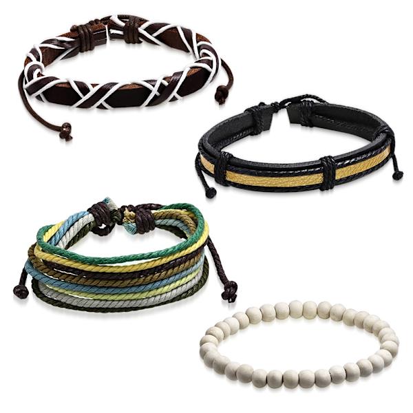 4 st Bohemian Chic Armband - Läder Rep Pärlor Olika Färger
