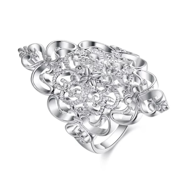 Oversize Silver Ring med fint Mönster / Hjärtan - Stl 17,3 Silver