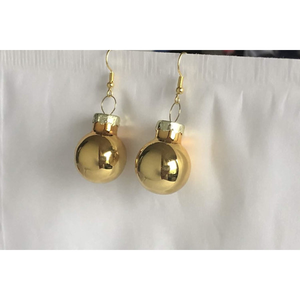 Guld Örhängen till Jul / Christmas - Guld Blanka Julkulor Guld