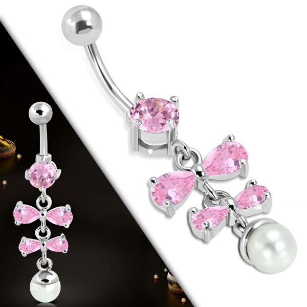 Navelpiercing 316L Kirurgiskt stål Rosett Pärla rosa CZ