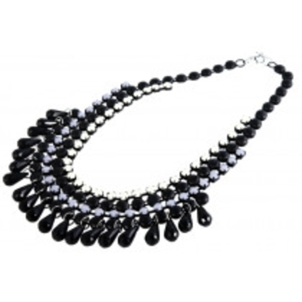 Boho Statement Multilayer Halsband med Svarta, Vita & Grå Pärlor Svart