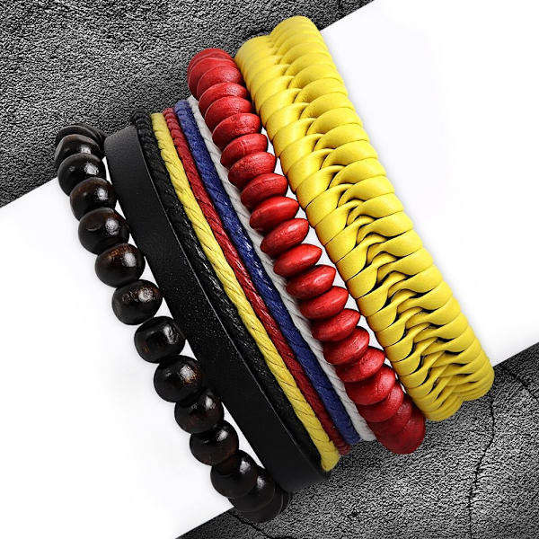 4 st Bohemian Chic Armband - Läder Rep Pärlor Olika Färger