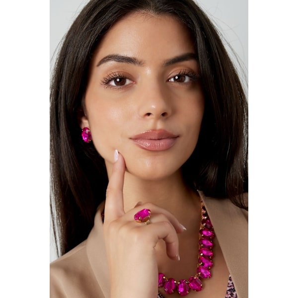 Statement Guldpläterad Ring & Oval Glaspärla -Justerbar Fuchsia Guld