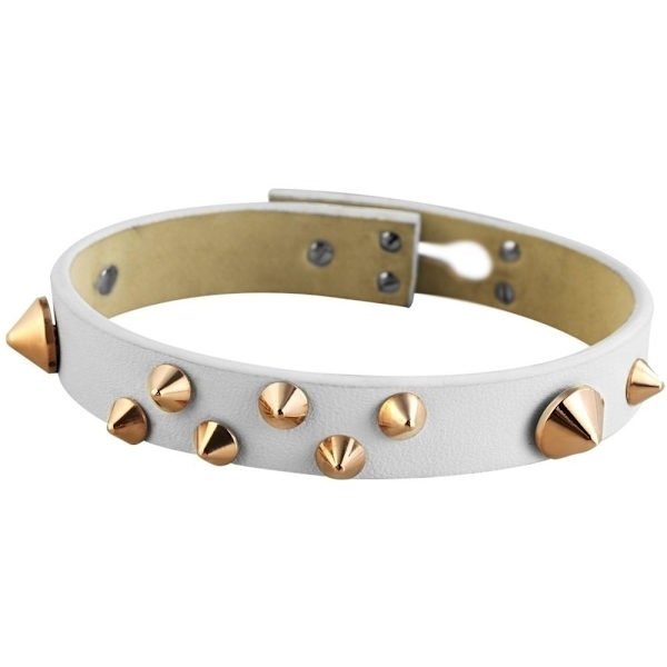 Vitt Läderarmband / Läder Armband med Nitar i Guld Färg Vit