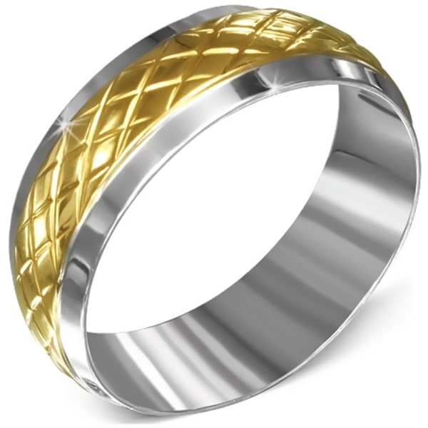Ring 2 toner silver & guld mönster kryss stål 316L - Stl 19,76