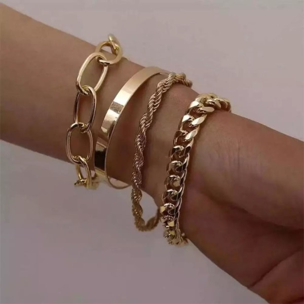 4 st Guld Armband / Bangle med olika Länkar / Kedjor Guld