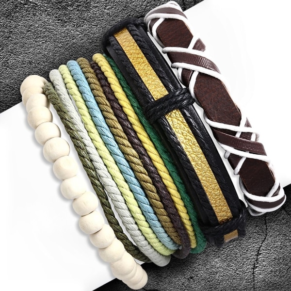 4 st Bohemian Chic Armband - Läder Rep Pärlor Olika Färger
