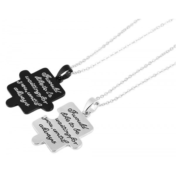 2 st Parhalsband Par Halsband -Pusselbit & Text i Svart & Silver Silver