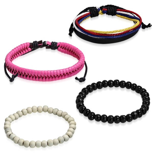 4 st Bohemian Chic Armband - Läder Rep Pärlor Olika Färger