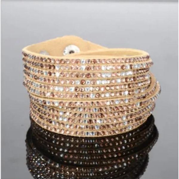 Wrap Läderarmband/Läder Armband med Strass / Rhinestones - Beige Beige