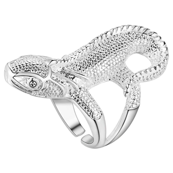 Unik Silver Ring med en fint Mönstrad Ödla / Lizard - Justerbar Silver one size