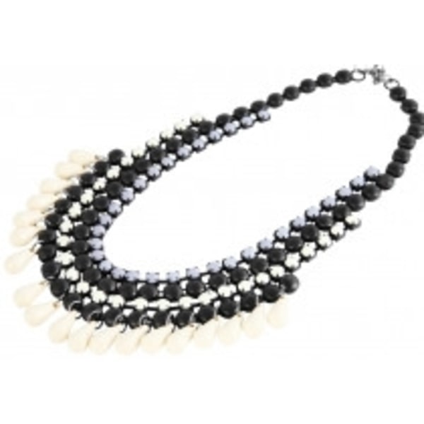 Boho Statement Multilayer Halsband med Vita, Svarta & Grå Pärlor Svart