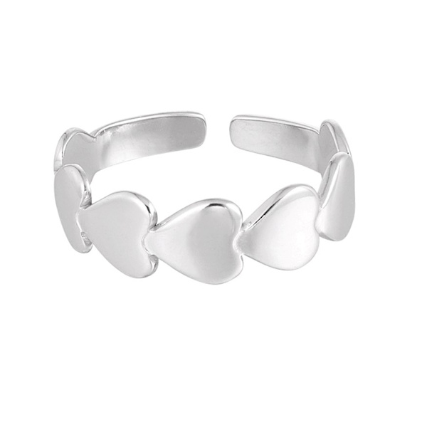 Ring i Rostfritt Stål med en rad Hjärtan - Silver - Justerbar Silver