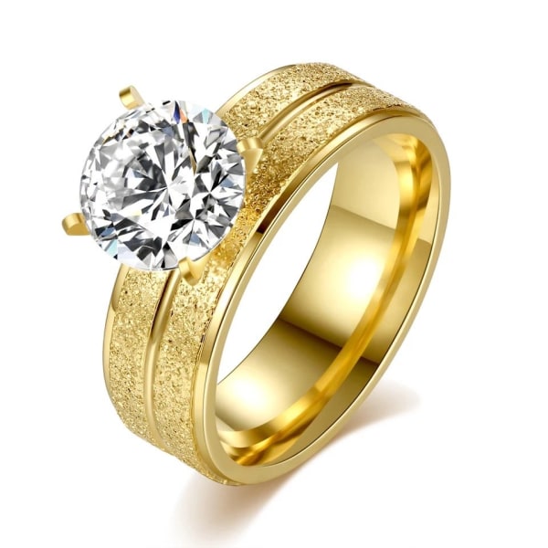 Frostad Guld Ring med Vit CZ Kristall - Guldpläterad - Stl 18,2 Guld