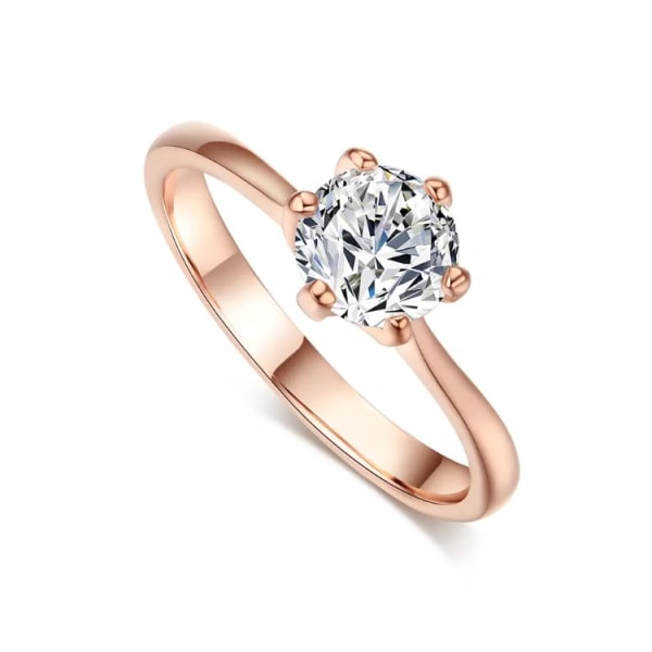 Rosé Guld Ring med Vit CZ Kristall - Guldpläterad - Stl 17,5 Rosa guld