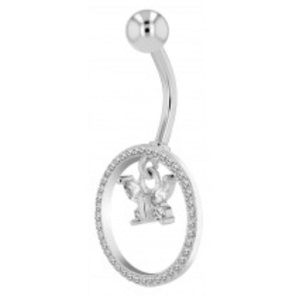 Navelpiercing Piercing i Stål i Silver Färg - Fjäril & Kristall Silver