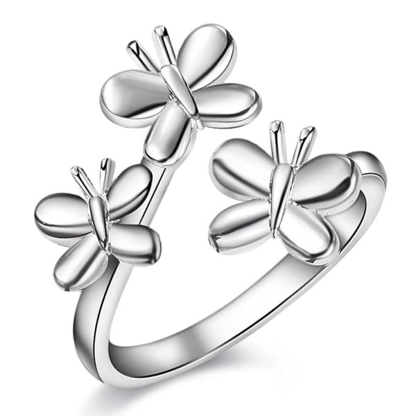 Silver Ring med 3 st Fjärilar / Butterfly - Justerbar Silver one size