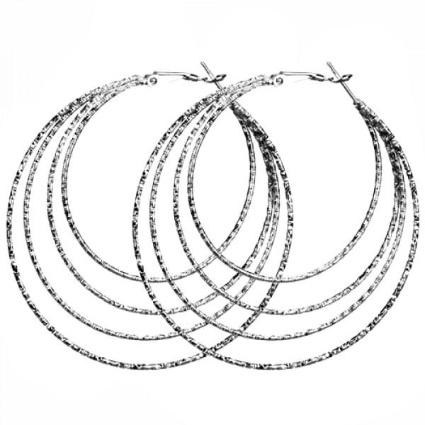 Stora Mönstrade Hoop Silver Örhängen med 4 Rader 6 cm Silver