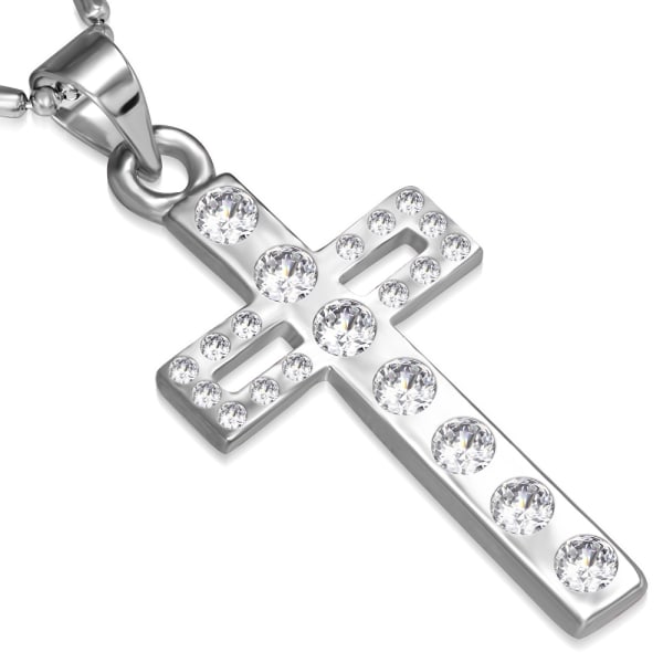 Halsband i Silver Färg - Kors med klara Cubic Zirkonia