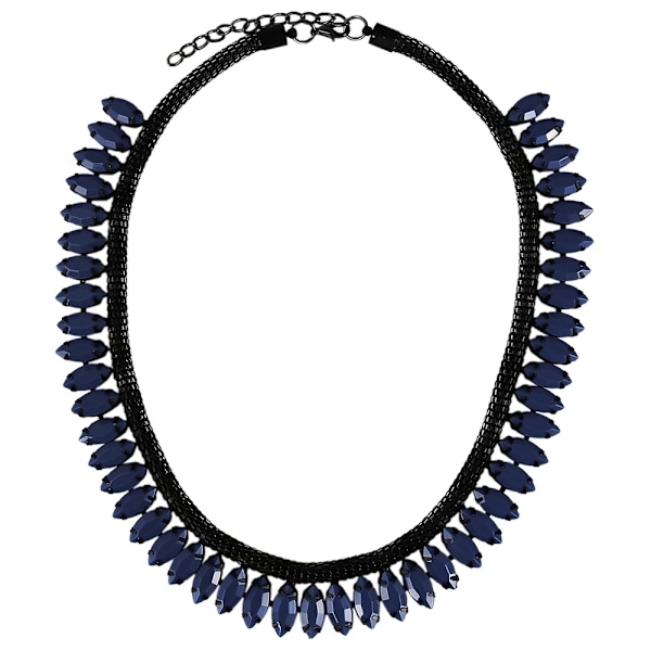 Boho Retro Statement Svart Halsband med Ovala Blå Pärlor Svart