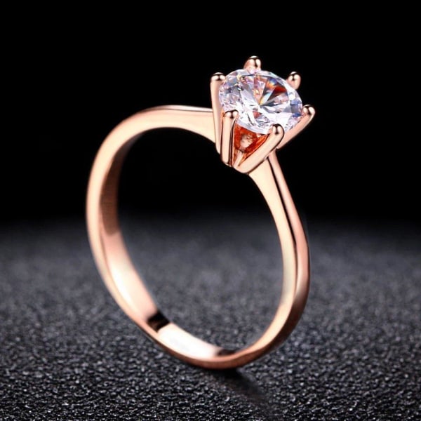 Rosé Guld Ring med Vit CZ Kristall - Guldpläterad - Stl 17 Rosa guld