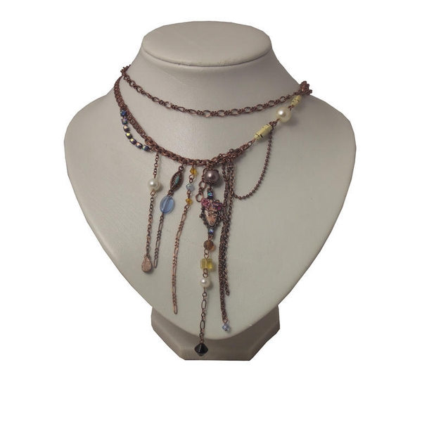 Z&R Vintage Halsband med Dubbla kedjor och Kristaller