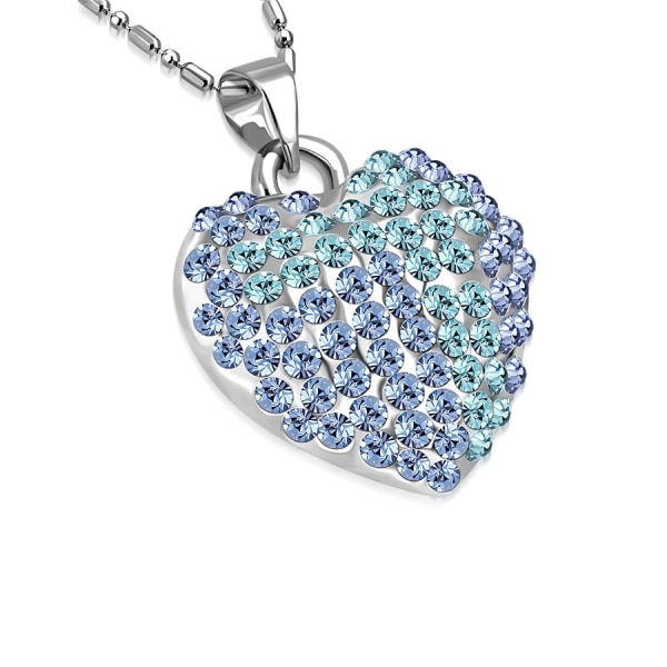 Halsband i Silver färg - Hjärta med blå & turkos Cubic Zirkonia
