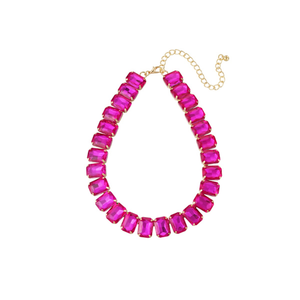 Glamour Guld Guldpläterat Halsband med Glaspärlor - Fuchsia Guld