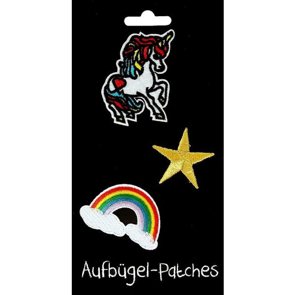 3 st Strykplåster/Tygmärke/Patches: Regnbåge, Stjärna & Unicorn multifärg