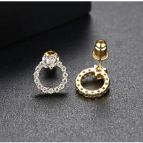 Guld Örhängen - Ring & Hjärta med CZ Kristaller - Guldpläterade Guld