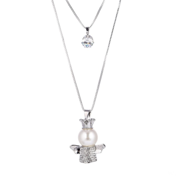 Halsband i Silver färg med Ängel med kristaller/pärla