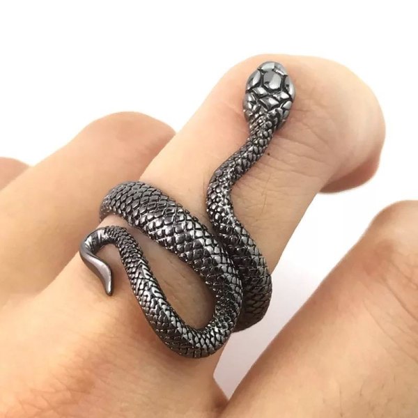 Unik Mörkgrå Silver Ring med Mönstrad Orm / Snake - Justerbar Mörkgrå one  size a914 | Dark grey | one size | Fyndiq
