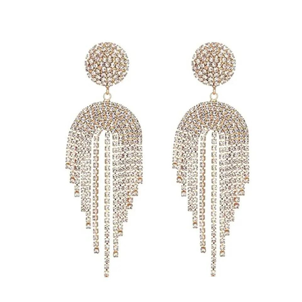Strass Guld Örhängen med Kedjor - Glittrande Vita Rhinestones Guld