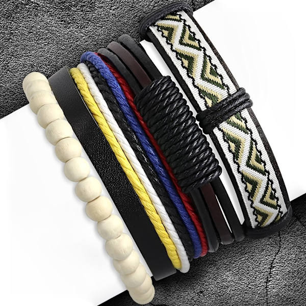 4 st Bohemian Chic Armband - Läder Rep Pärlor Olika Färger