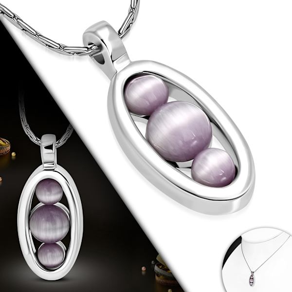 Halsband hänge med oval och Lila kattögonstenar