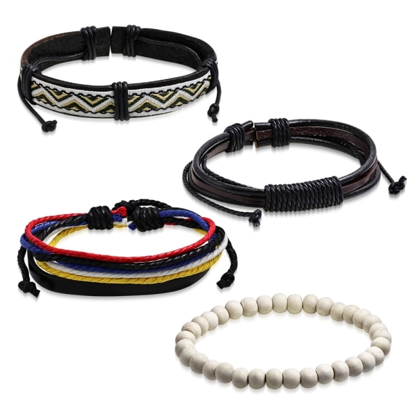 4 st Bohemian Chic Armband - Läder Rep Pärlor Olika Färger