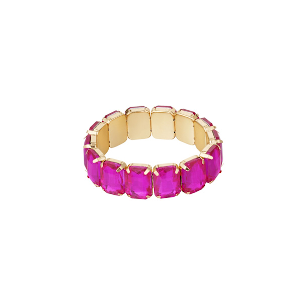 Glamour Guld Guldpläterat Armband med Glaspärlor - Fuchsia Guld