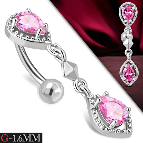 Omvänd Navelpiercing 316L Droppe Rosa Cubic Zirconia