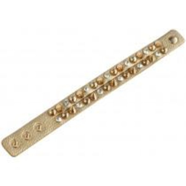 Guld Läderarmband / Läder Armband med Nitar & Vita Rhinestones Guld