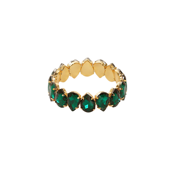 Statement Guldpläterat Armband med Stora Glaspärlor - Mörk Grön Guld