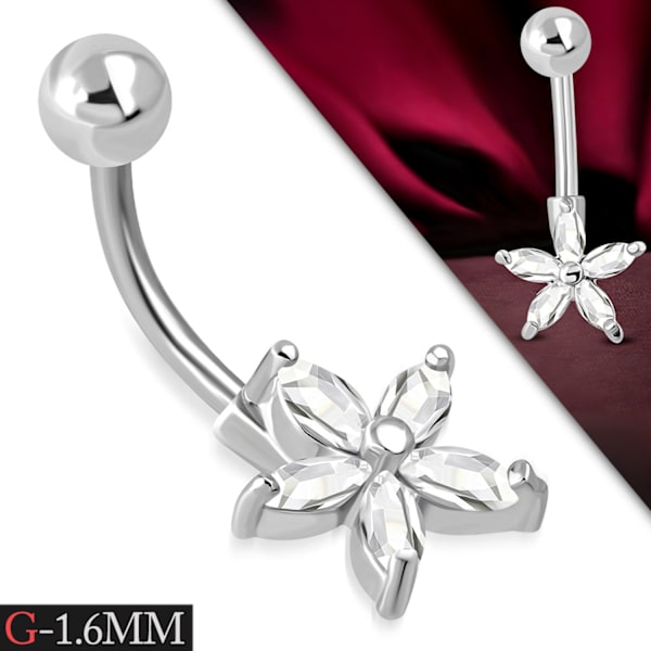 Navelpiercing 316L Kirurgiskt stål Blomma klara CZ Silver Färg