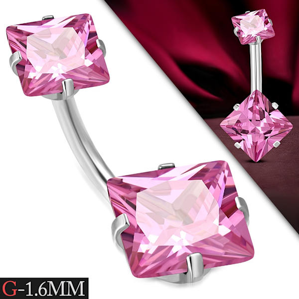 Navelpiercing Kirurgiskt stål Dubbel Rosa Cubic Zirconia