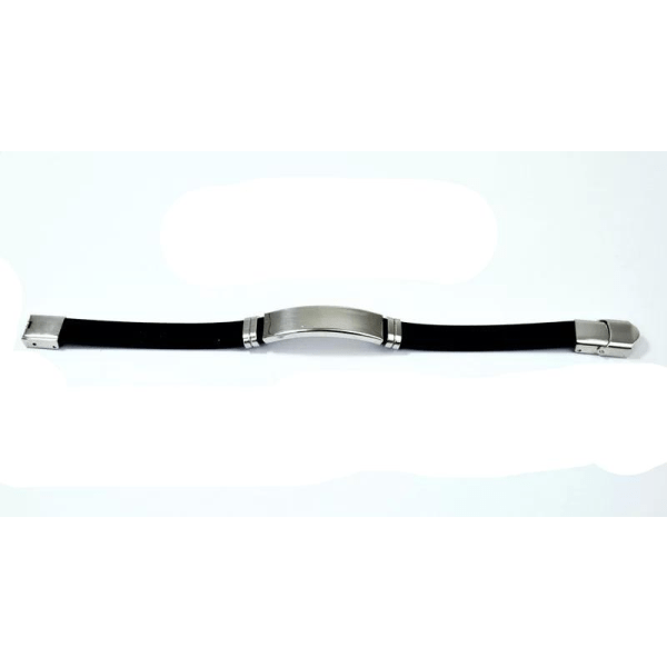 Armband i Svart - Rostfritt Stål & Silikon - Blank Silver Detalj Svart