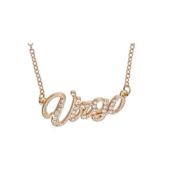 Guld Halsband med Rhinestones & Stjärntecken: Jungfrun = Virgo Guld