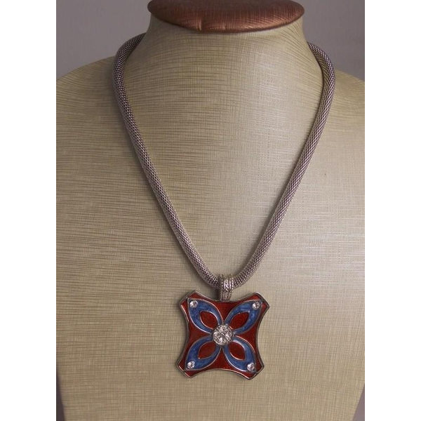 Z&R Halsband i Silver Färg - Vintage emaljerat hänge blå blomma