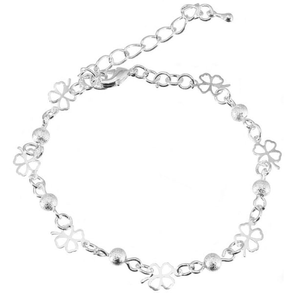 Sött Silver Armband - Kedja Dekorerad med Fyrklöver & Kulor Silver