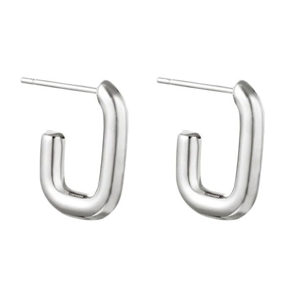Klassiska Blanka Silver Örhängen / Hoop / Creoler i Rostfritt Stål i Rektangulär Form - 2,7 cm Silver