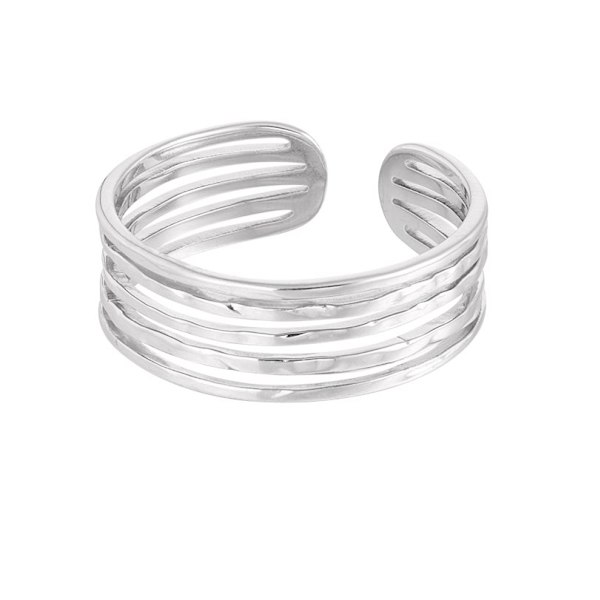 Ring i Rostfritt Stål med 5 Tunna Lager - Silver - Justerbar Silver